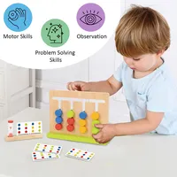 Wooden Slide Puzzle Board - 18pcs - Colour Matching Logic Game With Pattern Cards, Ages 3+