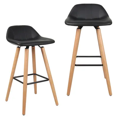 2 Pack Leather Barstools, Dining Room Chair Bar Stool Cafe Pub with Wooden Leg