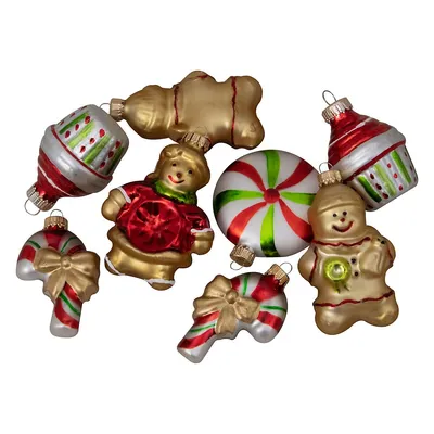 Pack Of 8 Gold And Red Gingerbread Men With Sweet Treats Christmas Ornaments 3"