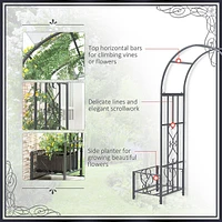 6.8ft Decorative Metal Garden Arch With 2 Planter Boxes
