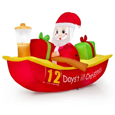 7 Ft Long Christmas Inflatable Santa Claus Rowing Boat With Navigation Light