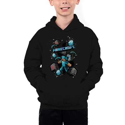Minecraft Steve Pickaxe Items Kids Black Hoodie Sweater