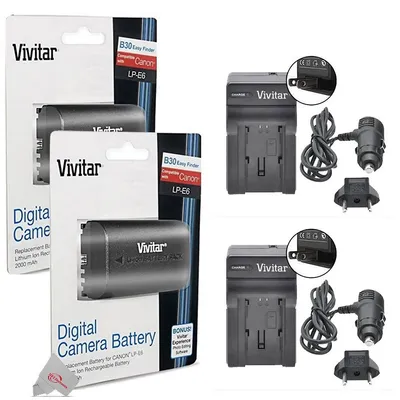 Two Packs Vivitar Replacement Battery For Canon Lp-e6 + Two Pcs Rapid Charger