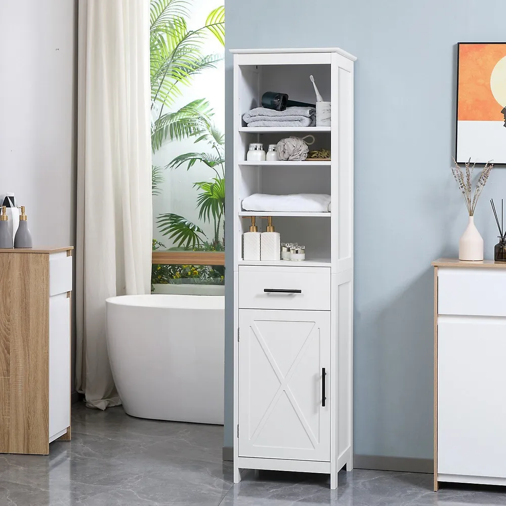 kleankin Tall Bathroom Storage Cabinet with 3 Tier Shelf Cupboard