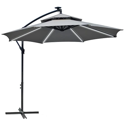 10ft Solar Powered Patio Umbrella With Crank And Cross Base