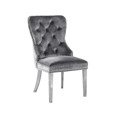 Modern Trends 2-piece Leo Luxury Velvet Dining Chair - Grey, Lion Back Knocker, Tufted Upholstered Silver Legs And Finish
