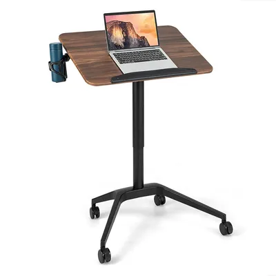 Pneumatic Standing Desk Tilting Adjustable Laptop Cart Mobile Podium Cup Holder