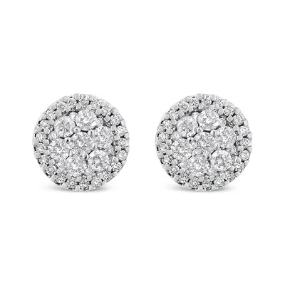 Ags Certified 14k White Gold 1.0 Cttw Brilliant-cut Diamond Halo-style Cluster Round Button Stud Earrings (g-h Color, I1-i2 Clarity)