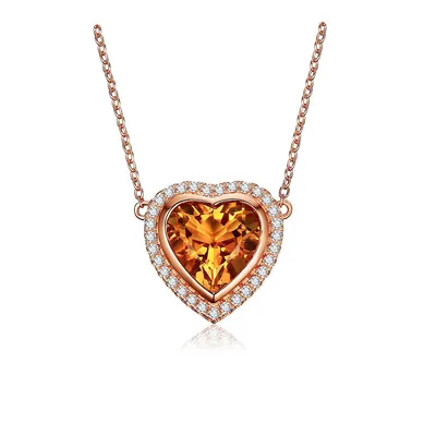 3.1 Ct Heart Yellow Citrine Heart Pendant Necklace 0.925 Rose Sterling Silver