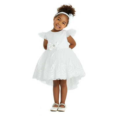 Baptism Baby Girls Formal Dress Lace With Ruffled Sleeves And Cotton Lining