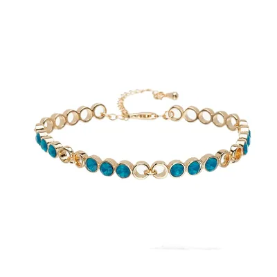 Gold Tone Caribbean Opal Circular Link Bracelet With Heritage Precision Cut Crystals