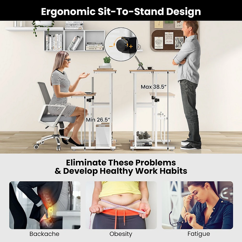 Stand Up Desk Height Adjustable Sit Stand Computer Workstation Standing Desk