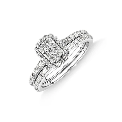 0.75 Carat Tw Rectangle Shaped Cluster Engagement Ring And Wedding Ring Bridal Set In 14kt White Gold
