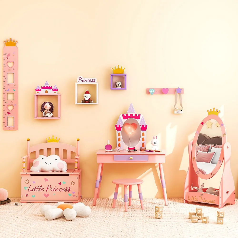 Kids Full Length Mirror Free-standing 360° Dressing Wooden Princess Storage