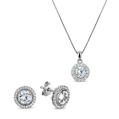 5a Cubic Zirconia Round Pendant Necklace And Earrings Set