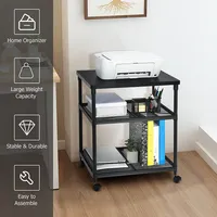 3-tier Printer Stand Rolling Fax Cart W/ Adjustable Shelf & Swivel Wheel