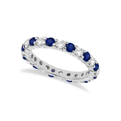 Eternity Diamond And Sapphire Ring Band 14k White Gold (2.35ct