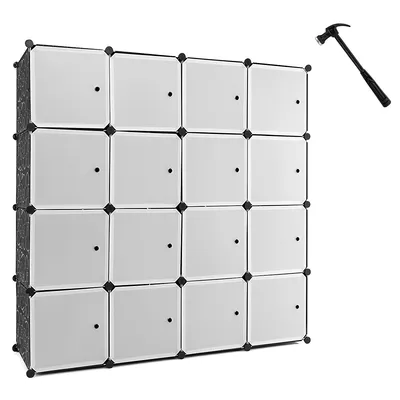 16-cube Portable Closet Wardrobe Armoire Bedroom Dresser W/2 Hanging Rods