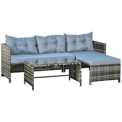 3pcs Rattan Sofa Set Chaise Lounge