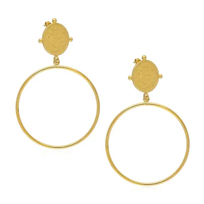 18kt Gold Plated Studs With Large Ring Drop Earring
