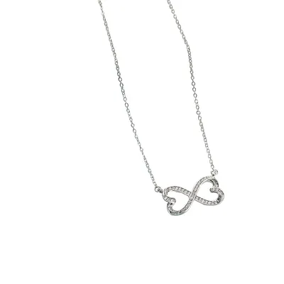 Silver Tone Clear Heritage Precision Cut Crystal Infinity Double Heart Pendant Necklace