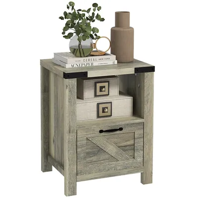 Farmhouse Side Table With Storage Drawer