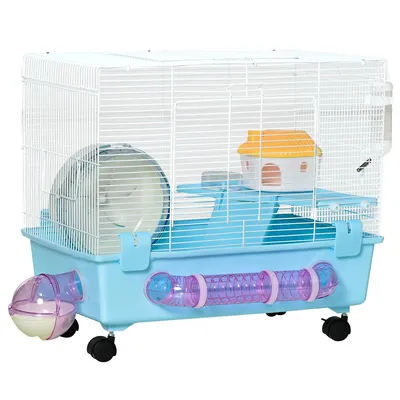 Hamster Cage W/ Water Bottle, Tubes, Excise Wheel, Food Dish, Ramp