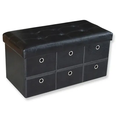 Ottoman / Storage Footrest, Rectangular With Drawers, From The Acadia Collection, Black