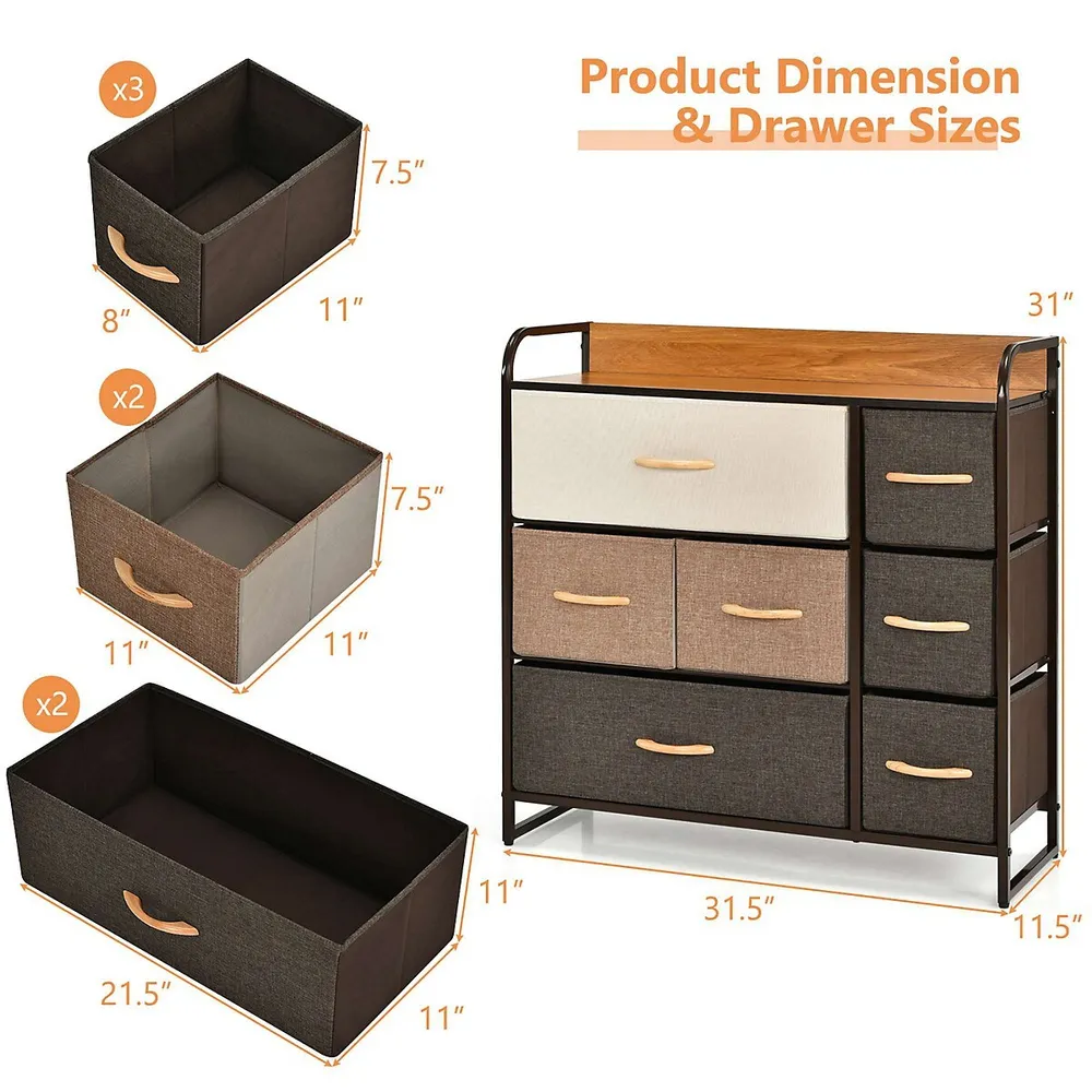 Costway 7-drawer Dresser Storage 3-tier Organizer Tower Steel