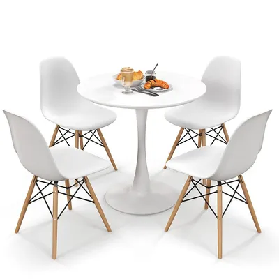 5 Pcs Dining Set Modern Round Dining Table 4 Chairs For Small Space Kitchen