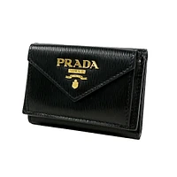 Womens Vitello Move Black Leather Compact Envelope Trifold Wallet