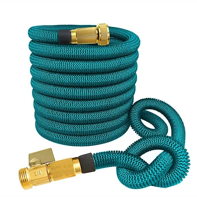 Water Hose Expandable Hose Garden Expanding Solid Brass Heavy Duty Metal Fittings Connectors - (expand Up To 75ft, Lake Blue)