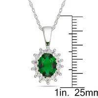 Sterling Silver Oval Emerald Cz Framed With Cubics Necklace