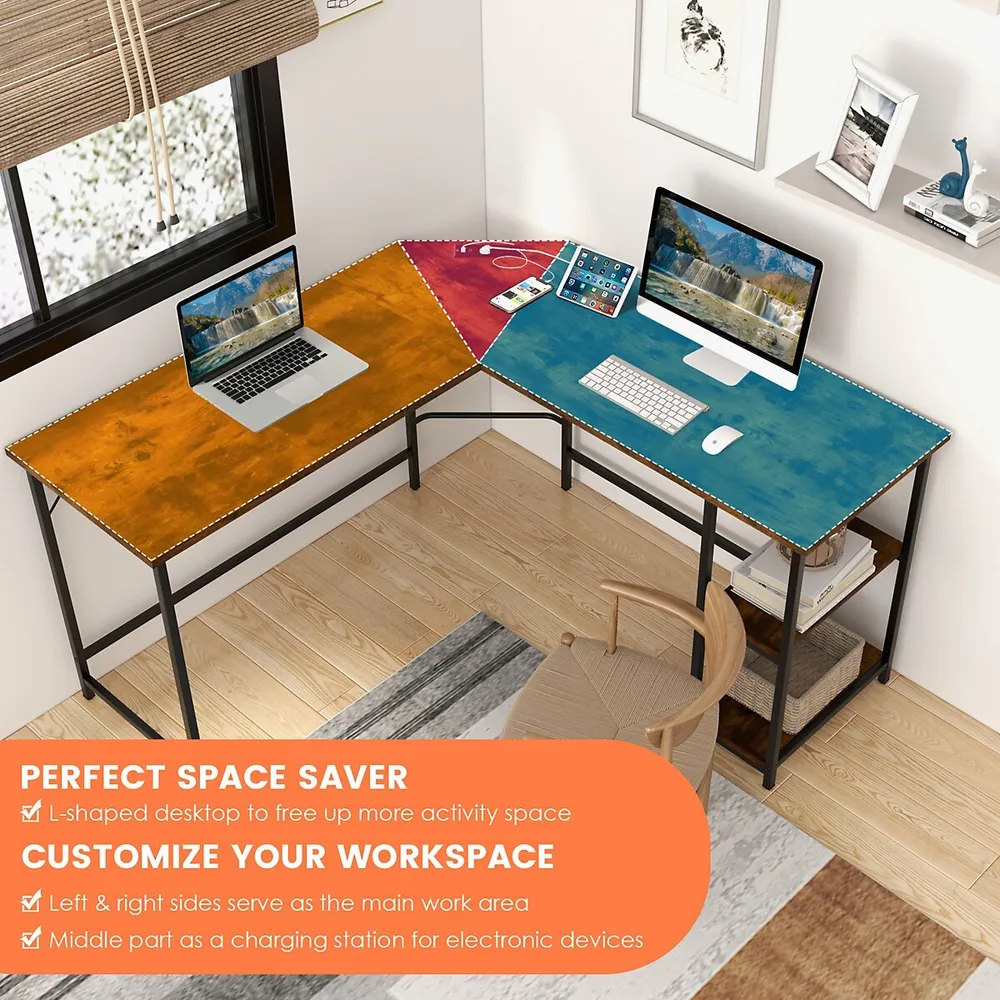 L Shaped Corner Computer Desk 54.5" Office Workstation W/ 2 Outlets & Usb Ports