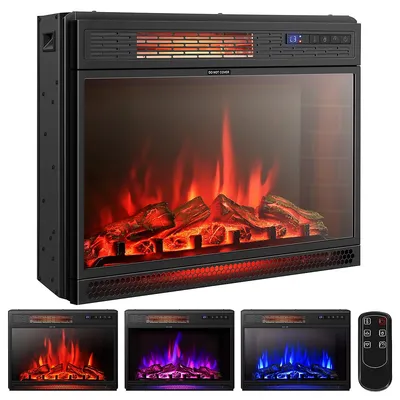 Costway 25"electric Fireplace Freestanding & Recessed Heater Log Flame Remote 1350w
