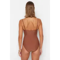 Women Plain With Belt Detailed Knitted Swimsuit