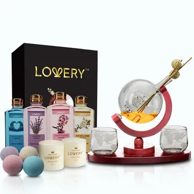 Whiskey Wine Globe Decanter & Spa Essentials Gift Set - Deluxe 20pc