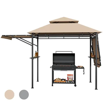 13.5' X 4' Patio Bbq Grill Gazebo Side Awnings Shelves 2-tier Canopy Outdoor