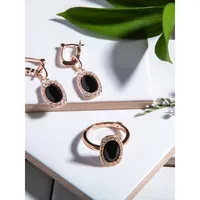 Rose Gold-plated Sterling Silver Genuine Black Agate & Cubic Zirconia Ring