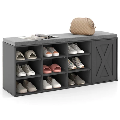Shoe Bench With Padded Cushion 9-cube Adjustable Storage Rack