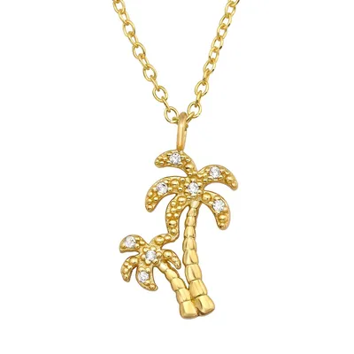 Goldtone Plated Sterling Silver Cz Palm Tree Necklace