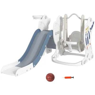 3 In 1 Swing And Slide Set With Basketball Hoop, Space Theme