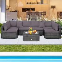 7pcs Patio Rattan Furniture Set Sectional Sofa Cushioned Garden