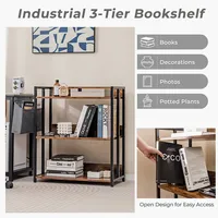 3-tier Industrial Metal Frame Corner Bookcase With Adjustable Shelves Rustic Brown