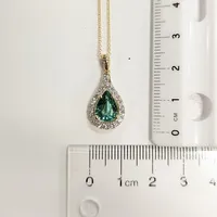 18k Yellow Gold 1.80 Ct Tourmaline Gemstone & 0.33 Cttw Diamond Halo Pendant And Chain Necklace