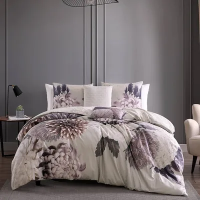 Dahlia Purple 100% Cotton 5 Piece Reversible Comforter Set