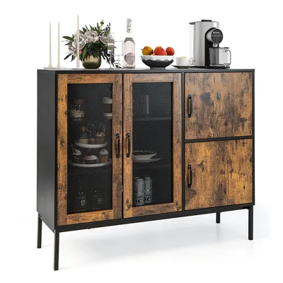 Farmhouse Buffet Sideboard Console Table Cupboard With Metal Mesh Doors & Cabinets