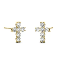 14k Yellow Gold Moissanite Cross Stud Earrings, 0.36cttw Dew