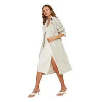 Women Oversize Double Breasted Men’s Collar Woven Trench Coat