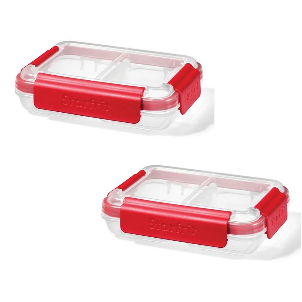 LocknLock Set of 3 Divided Glass Rectangles ,Red